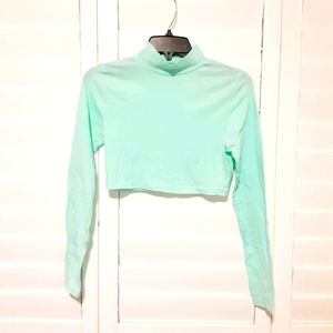 Mint Long-Sleeve Mock-Neck Crop